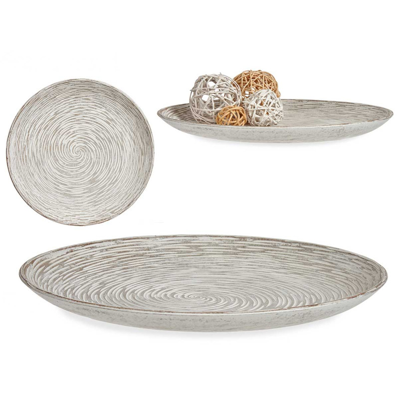 WHITE SPIRAL DECORATION WOOD PLATE 35CM