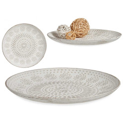 PRATO MADEIRA DECORAÇAO MANDALAS BRANCO 35 CM 