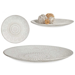 WHITE MANDALA DECORATION WOOD PLATE 35CM