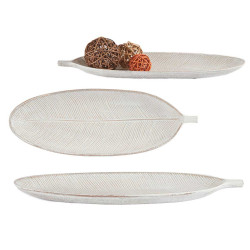WOOD TRAY DECORATION WHITE LEAF