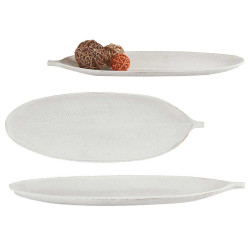 WOOD TRAY DECORATION WHITE LEAF