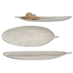 WOOD TRAY DECORATION WHITE LEAF