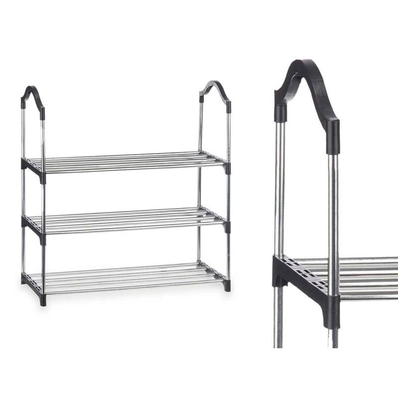 3 TIER SHOE RACK 4 BARS SHELVES BLACK