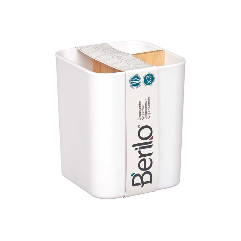 ORGANISEUR CARRÉ 3 COMPARTIMENTS BAMBOU BLANC