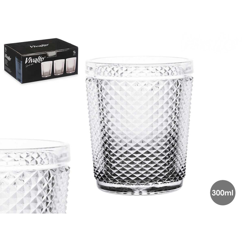 WATER GLASS DIAMOND TRANSP ANTHRACITE BASE 300ML