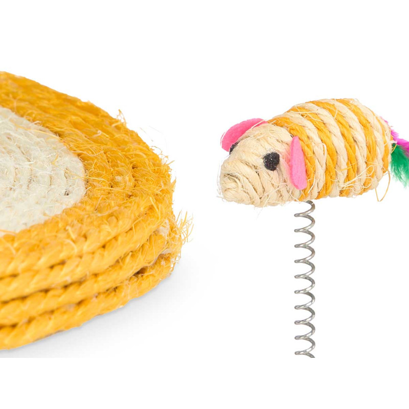 CAT SCRATCHER MOUSE ROPE SPRING  ASSORT 3 COLOURS