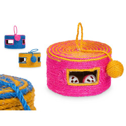 CAT SCRATCHER ROPE BALL BELLS ASSORT 3 COLOURS
