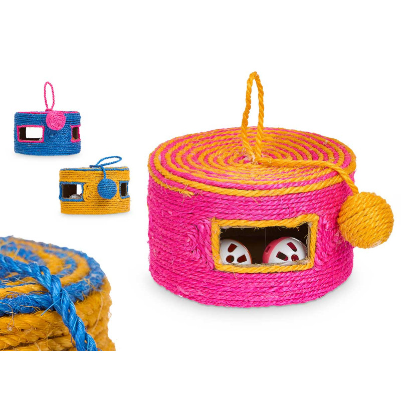 CAT SCRATCHER ROPE BALL BELLS ASSORT 3 COLOURS