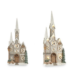GRANDE CASA DI NATALE GRIGIA CON TORRE LUCE LED