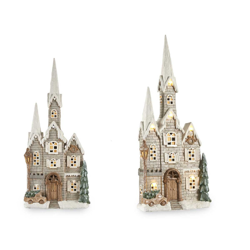 BIG GREY CHRISTMAS HOUSE WITH TOWER AND LED LIGHT 