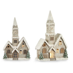 CASA DI NATALE GRIGIO MEDIO CON TORRE LUCE LED