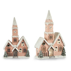 MAISON DE NOEL ROSE MOYEN AVEC TOUR LUMIERE LED 