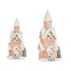 CASA DI NATALE ROSA 25CM CON LUCE LED