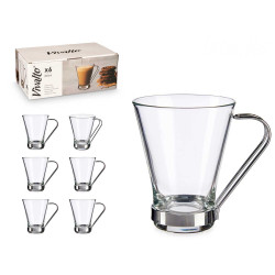 TAZA VIDRIO CON ASA METAL 200 ML CAFE CON LECHE