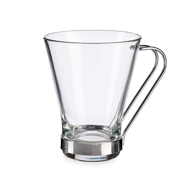 TAZA VIDRIO CON ASA METAL 200 ML CAFE CON LECHE