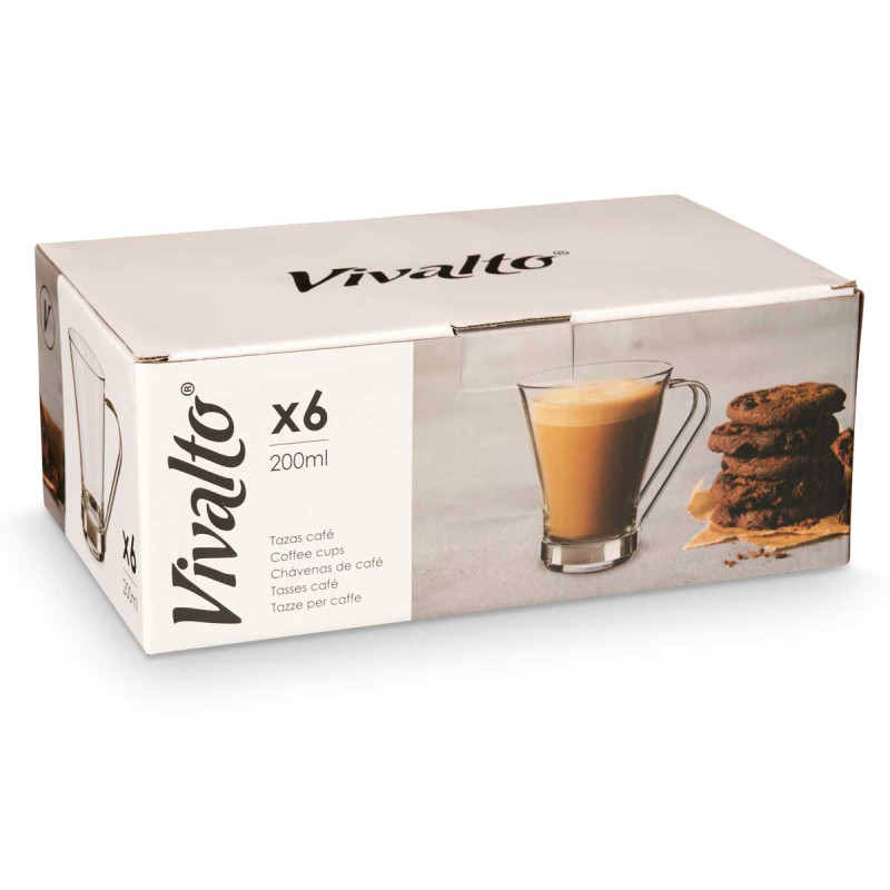 TAZA VIDRIO CON ASA METAL 200 ML CAFE CON LECHE