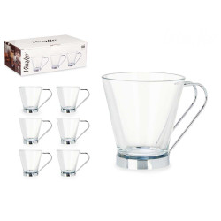 TAZA VIDRIO CON ASA METAL 140 ML CORTADO