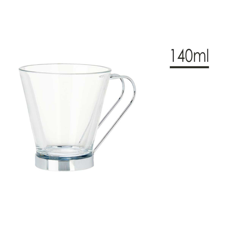 TAZA VIDRIO CON ASA METAL 140 ML CORTADO