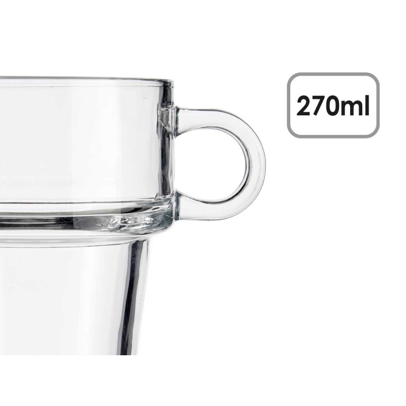 GLASS MUG STACKABLE 270 ML WITH HANDLE
