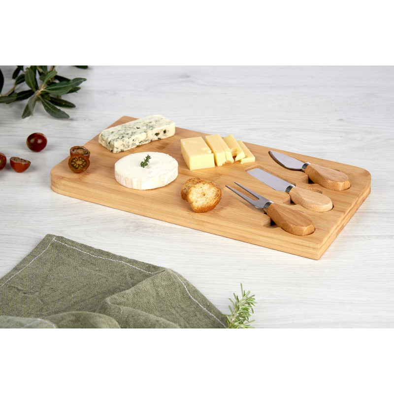 SET 4 PCS BAMBOO BOARD WITH 3 UTENSILS