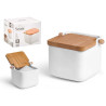 SALIÈRE CÉRAMIQUE BLANC COUVERCLE BAMBOU