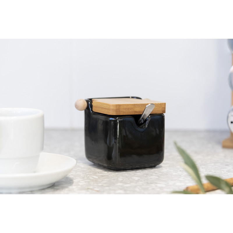 ZUCCHERIERA CERAMICA NERA COPERCHIO BAMBÙ