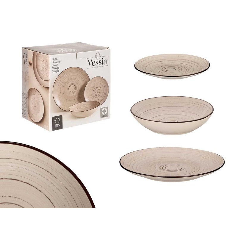 SERVIÇO DE MESA 12 PEÇAS ESPIRAL COR TERRA