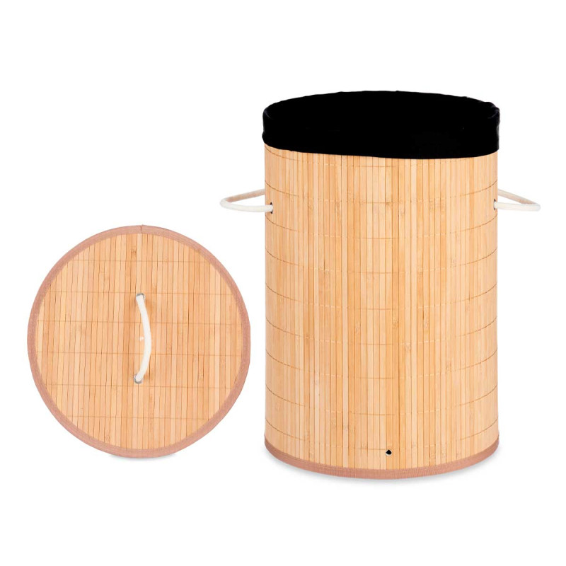 ROUND BAMBOO BASKET FABRIC BLACK 35 X 50 CM  