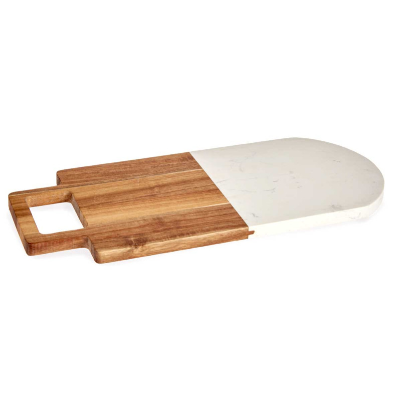 TAGLIERE IN LEGNO E MARMO BIANCO CON MANICO