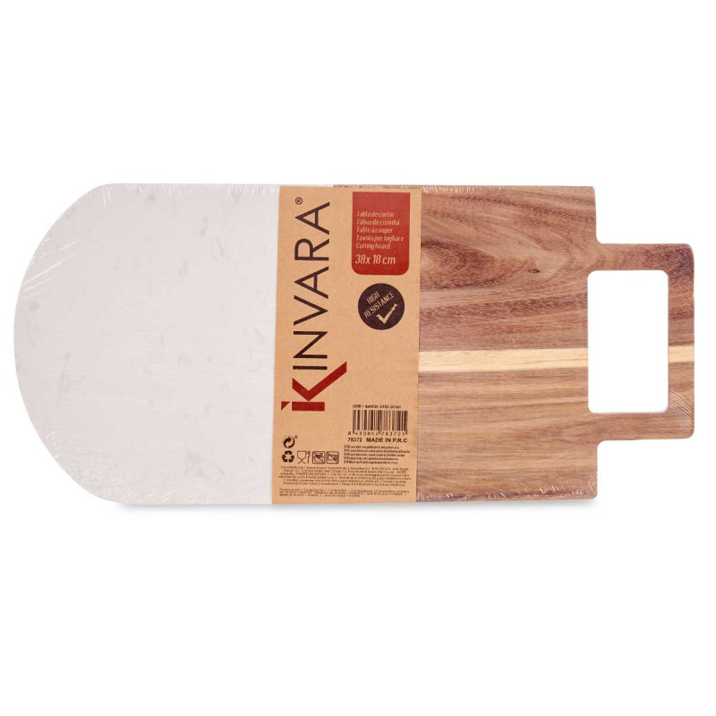 TAGLIERE IN LEGNO E MARMO BIANCO CON MANICO