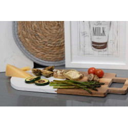 TAGLIERE IN LEGNO E MARMO BIANCO CON MANICO