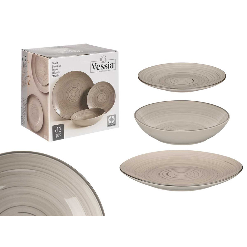 SET 12PCS TABLEWARE GRAY SPIRAL