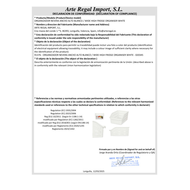 ORGANIZADOR FRIGORIFICO ALTO BRANCO