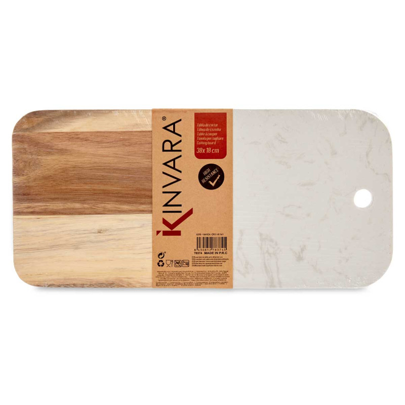 TAGLIERE IN LEGNO E MARMO BIANCO 38CM