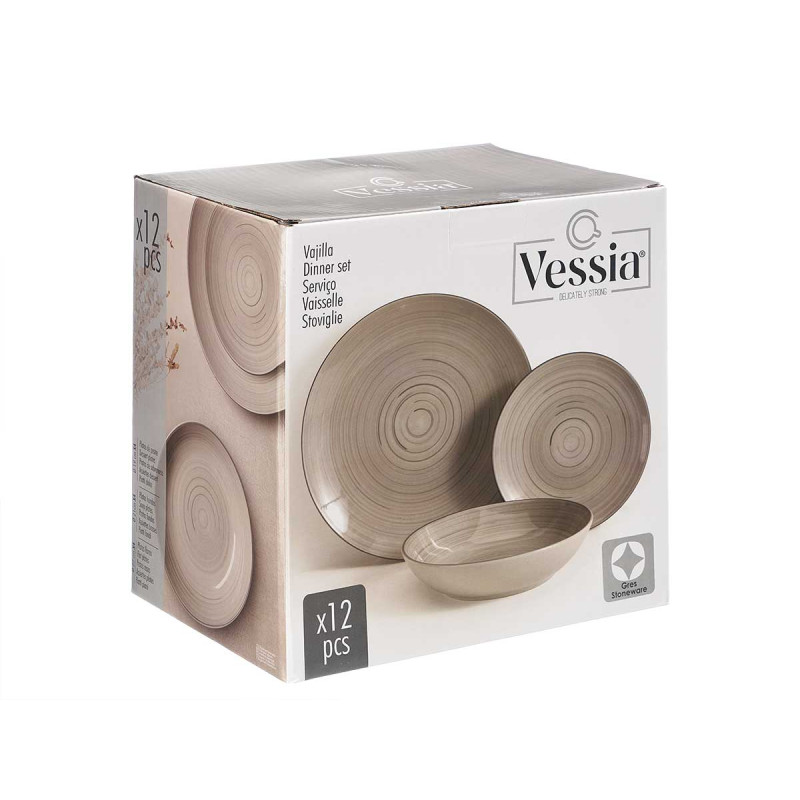 SERVIÇO DE MESA 12 PEÇAS ESPIRAL CINZENTO