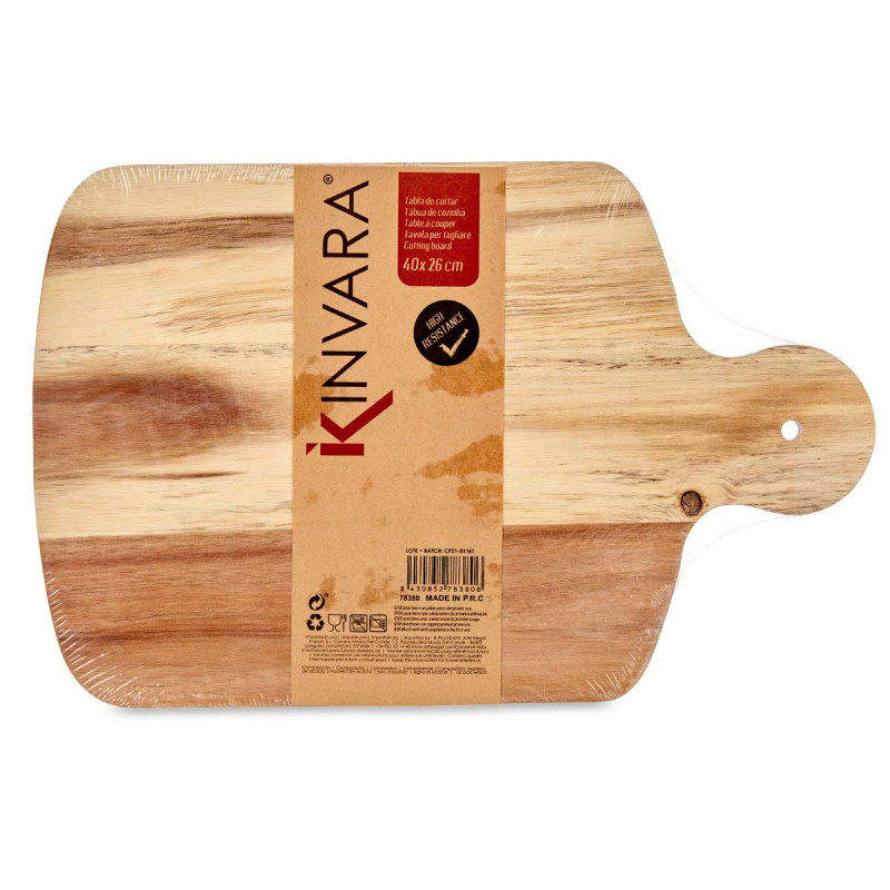 TABLA CORTAR MADERA CON BORDE BLANCO 40CM