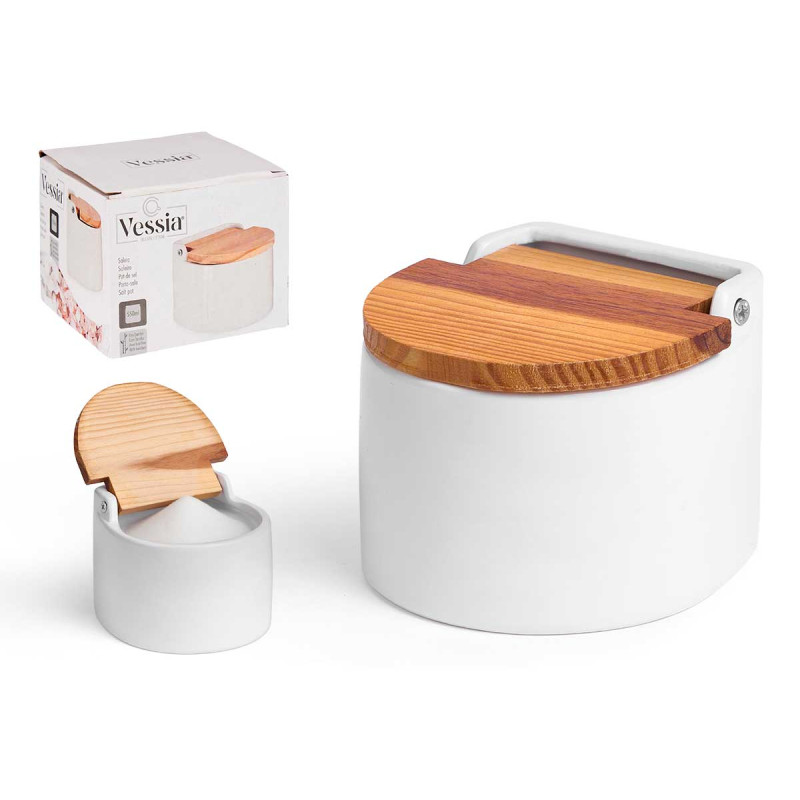 SEMI-ROUND WHITE SALT SHAKER WITH LID 