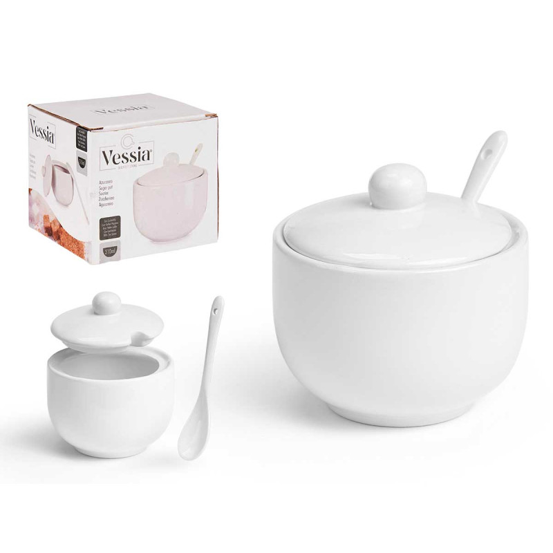 AÇUCAREIRO BRANCO COM COLHER 