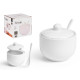 WHITE SUGAR BOWL WITH SPOON