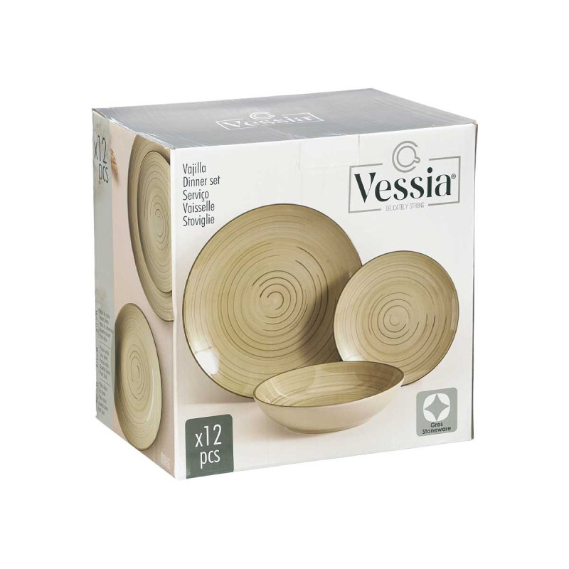 SET VAISELLE 12 PCS SPIRAL VERT OLIVE