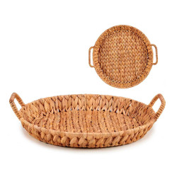 LOW ROUND STRAW CENTERPIECE DISH W HANDLE