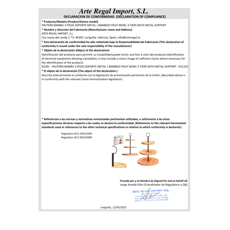 FRUTEIRA DE BAMBU COM 3 NÍVEIS SUPORTE DE METAL