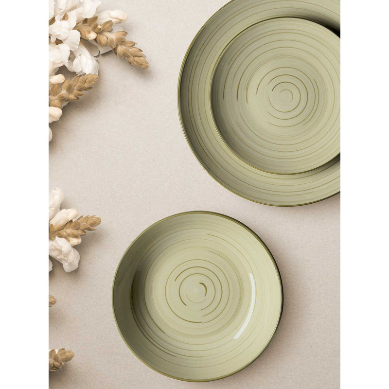 SET VAISELLE 12 PCS SPIRAL VERT OLIVE