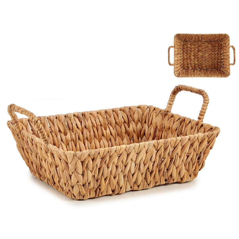 HIGH RECTANGULAR STRAW CENTERPIECE DISH W HANDLE