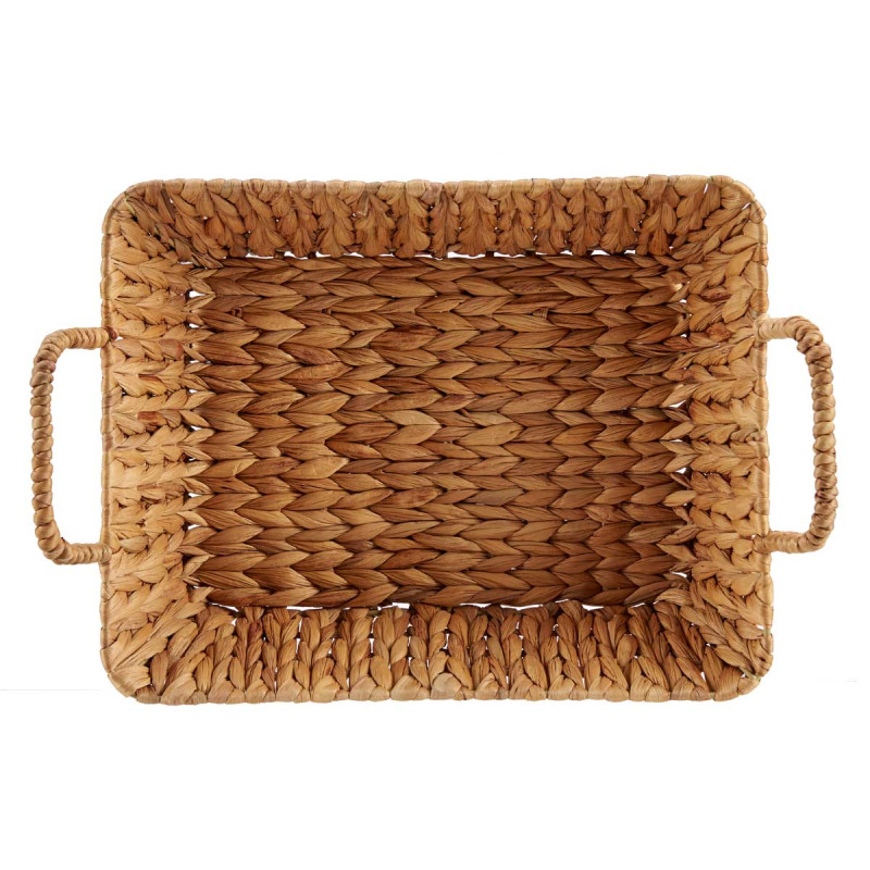 HIGH RECTANGULAR STRAW CENTERPIECE DISH W HANDLE