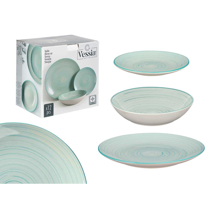 SERVIÇO DE MESA 12 PEÇAS ESPIRAL AZUL