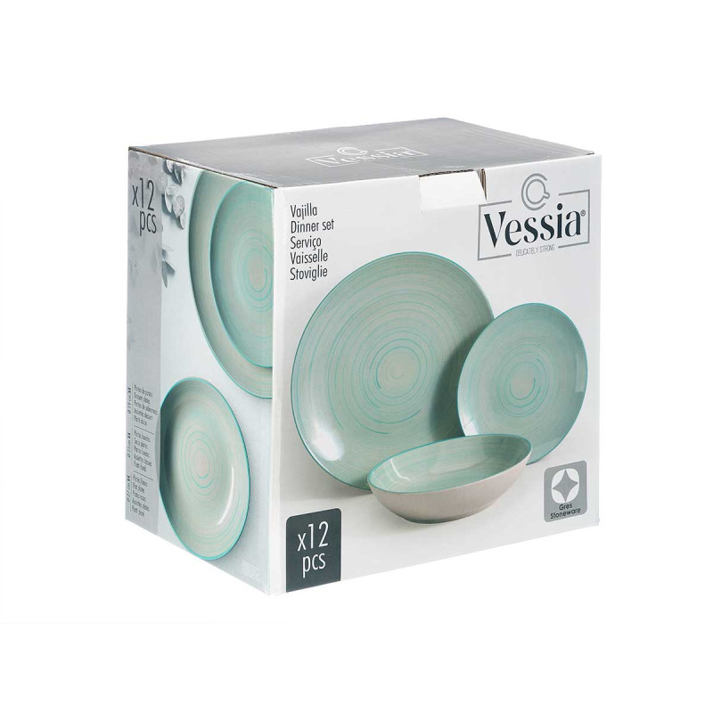 SET VAISELLE 12 PCS SPIRAL BLEU