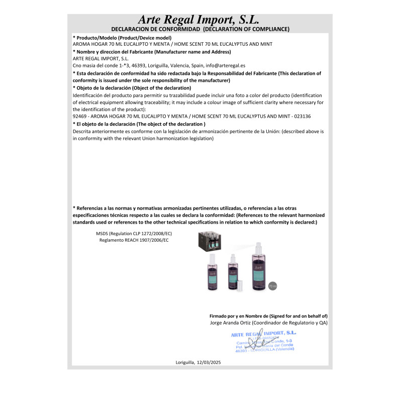 AROMA HOGAR 70 ML EUCALIPTO Y MENTA