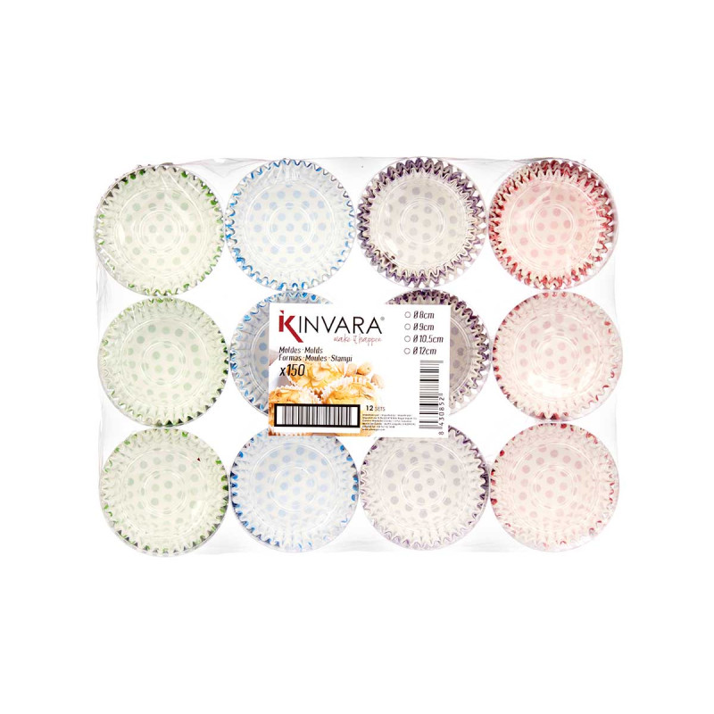 SET 150 PAPER MOULDS DOTS 9CM ASSORT 4