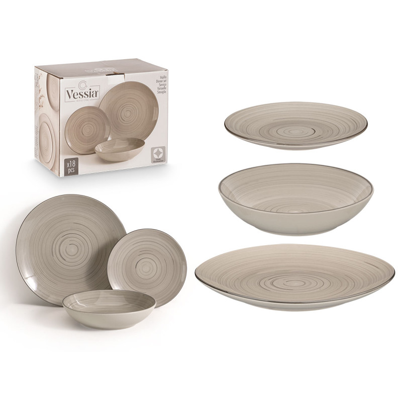 SERVIÇO DE MESA 18 PEÇAS ESPIRAL CINZENTO